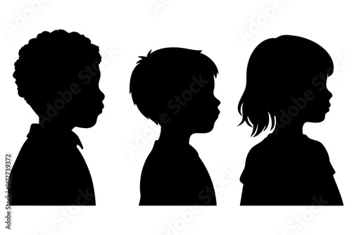 Three diverse children side profile silhouettes