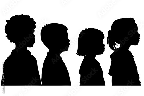 Diverse group of children in profile silhouette