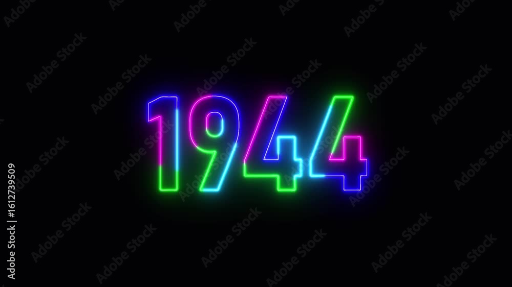 1944 neon line text. Abstract 1944 neon text animation ,For neon color Glowing neon number text background 4k video animation .Digital font against a dark background with neon line looping animation. 1944 neon line text. Abstract 1944 neon text animation ,For neon color Glowing neon number text background 4k video animation .Digital font against a dark background with neon line looping animation.