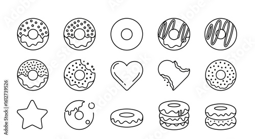 Donut Icon Set: Sweet Treat Line Art
