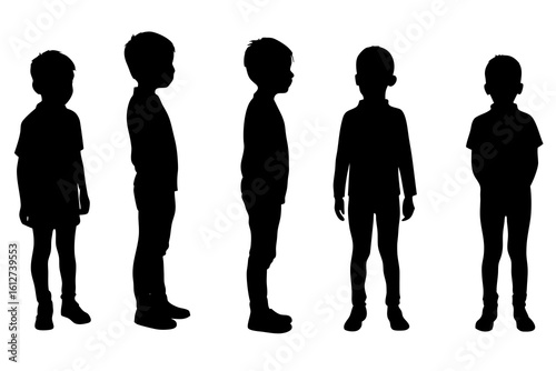 Collection of boy silhouettes from different angles silhouette