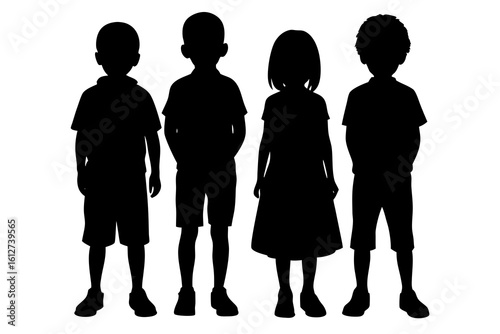 Four children standing together silhouette