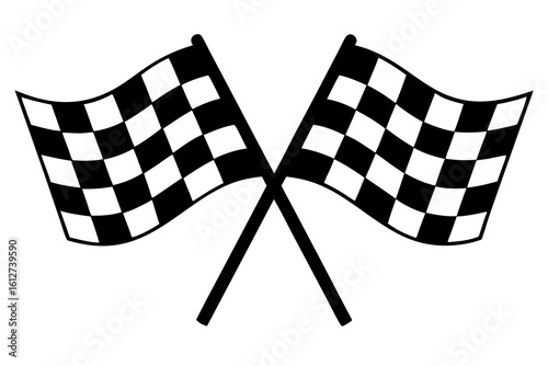Two crossed checkered flags silhouette for racing finish line