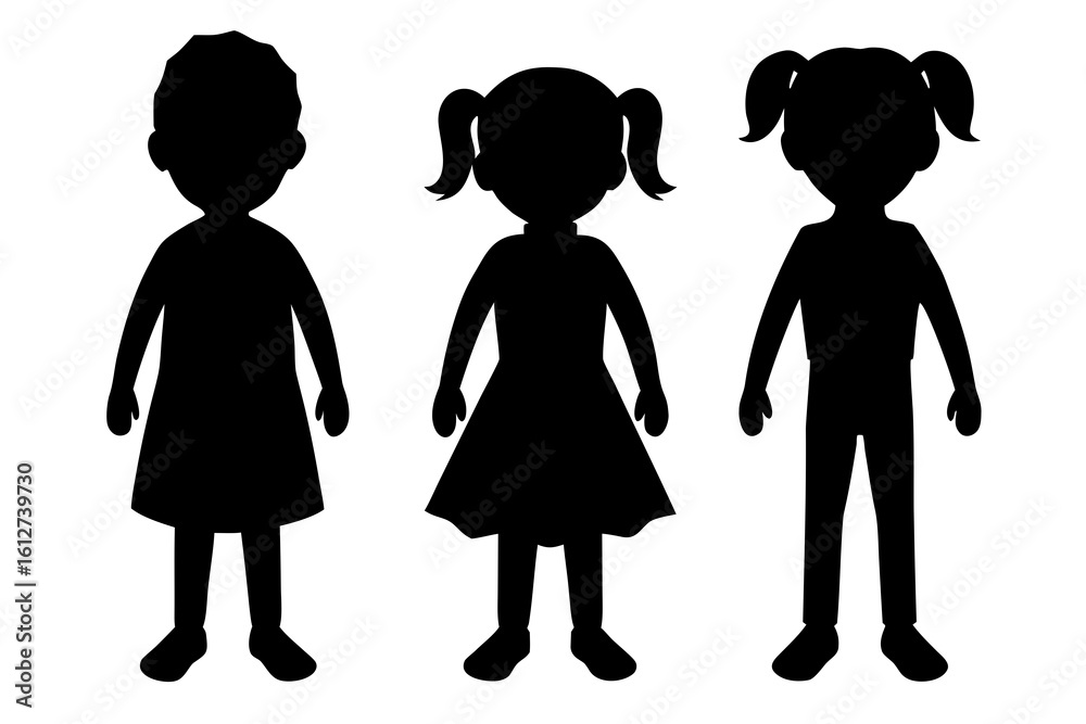 Fototapeta premium Three children standing together silhouette