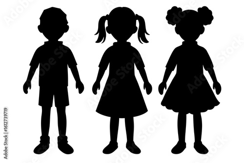 Three children silhouettes standing together