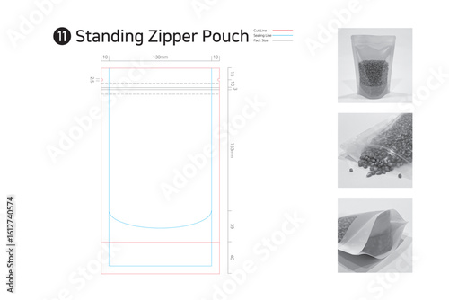 P3_11. A zippered stand pouch. Can be used for coffee, beverages, liquid soup, sauces, and marinade packaging.