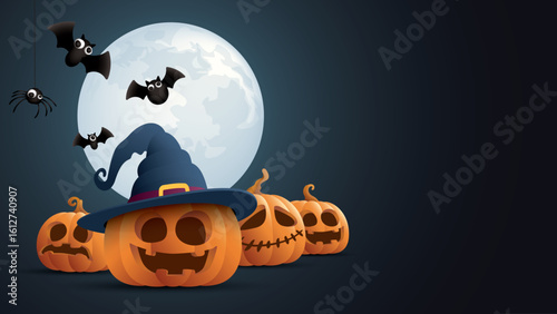 3D funny Halloween night background graphic illustration have blank space.