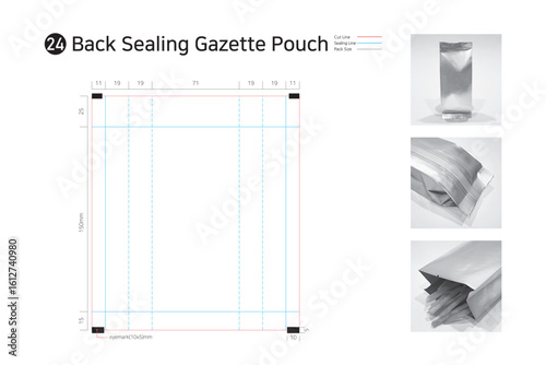 P3_24. Gazette pouch that seals the back. Can be used for snacks, snacks, leaf teas, medical supplies, and more. template, package template, vector, illustration,
