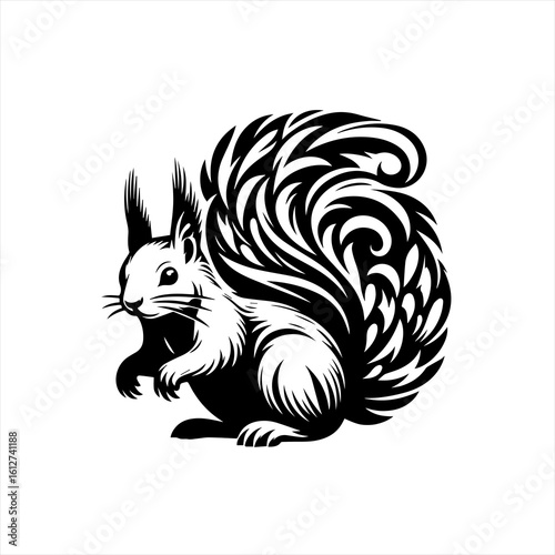 Artistic squirrel with bushy tail