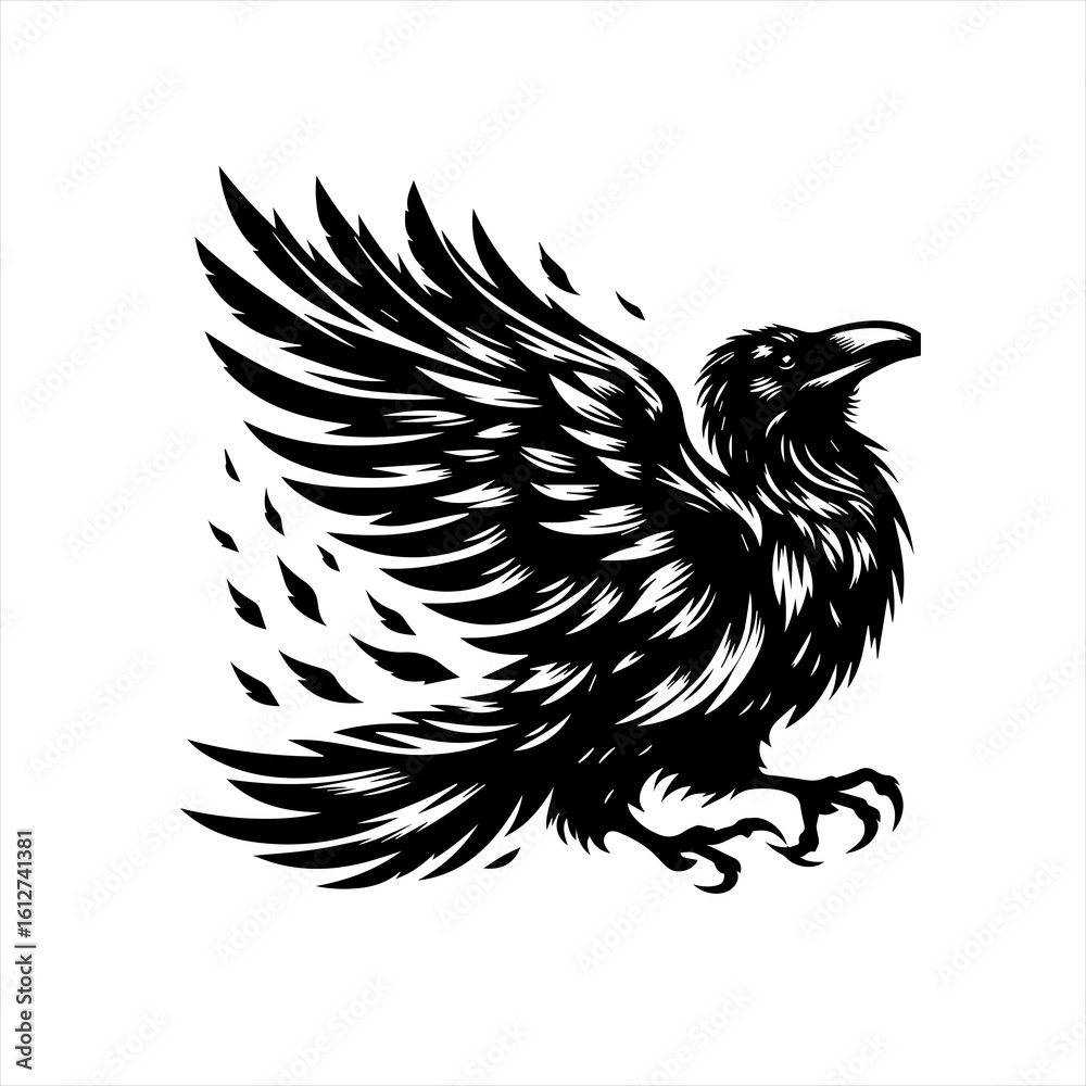 Fototapeta premium Raven flying isolated on white background