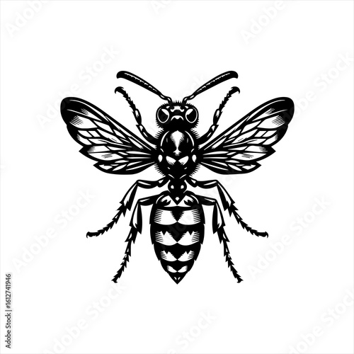 Wasp with spread wings