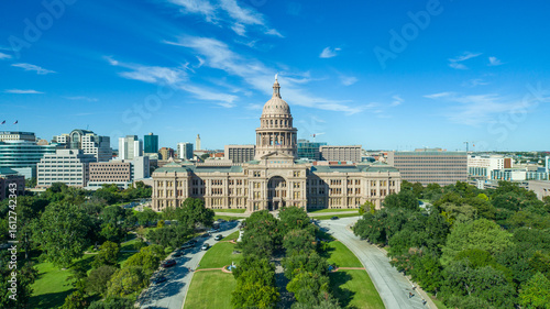 Photos Drone View of Austin Skyline and Texas Capitol Dome