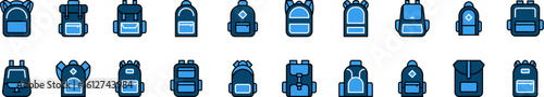 Simple Linear Filled Color Icon of Blue Backpack or Schoolbag. Minimalistic Linear Pictogram for Web and Graphic Design, Apps, Banners, Social Network and Cards