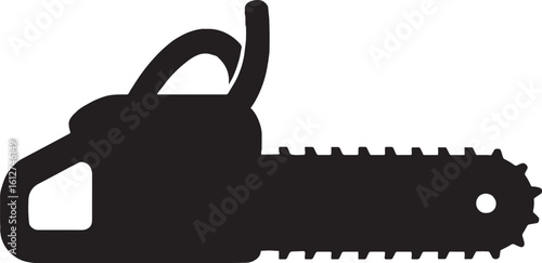 A Black Silhouette of a Chainsaw Power Tool for Cutting Wood and Trees for Construction and Home Improvement