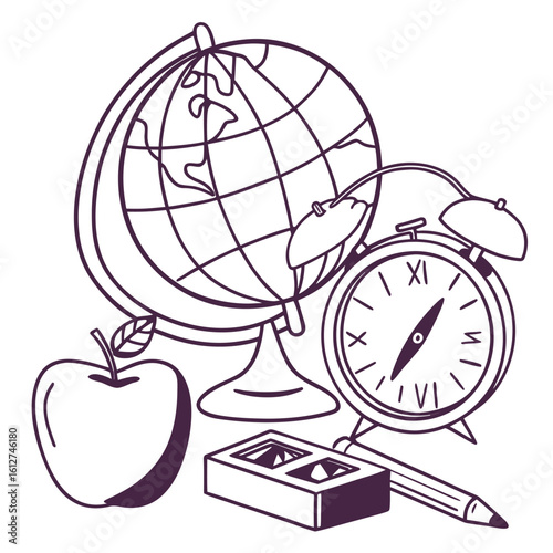 Educational School Supplies with Globe and Books