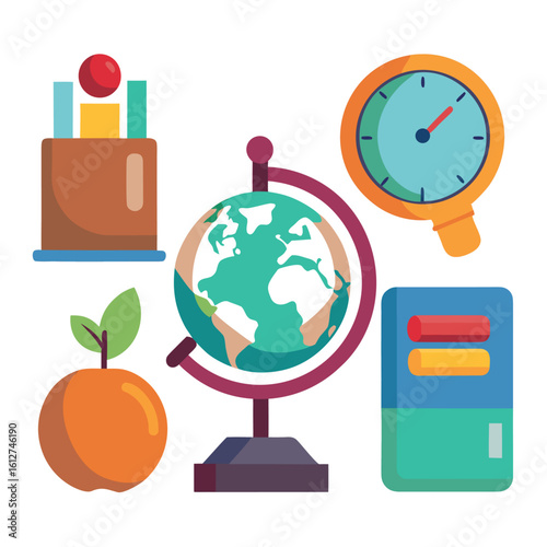 Educational School Supplies with Globe and Books