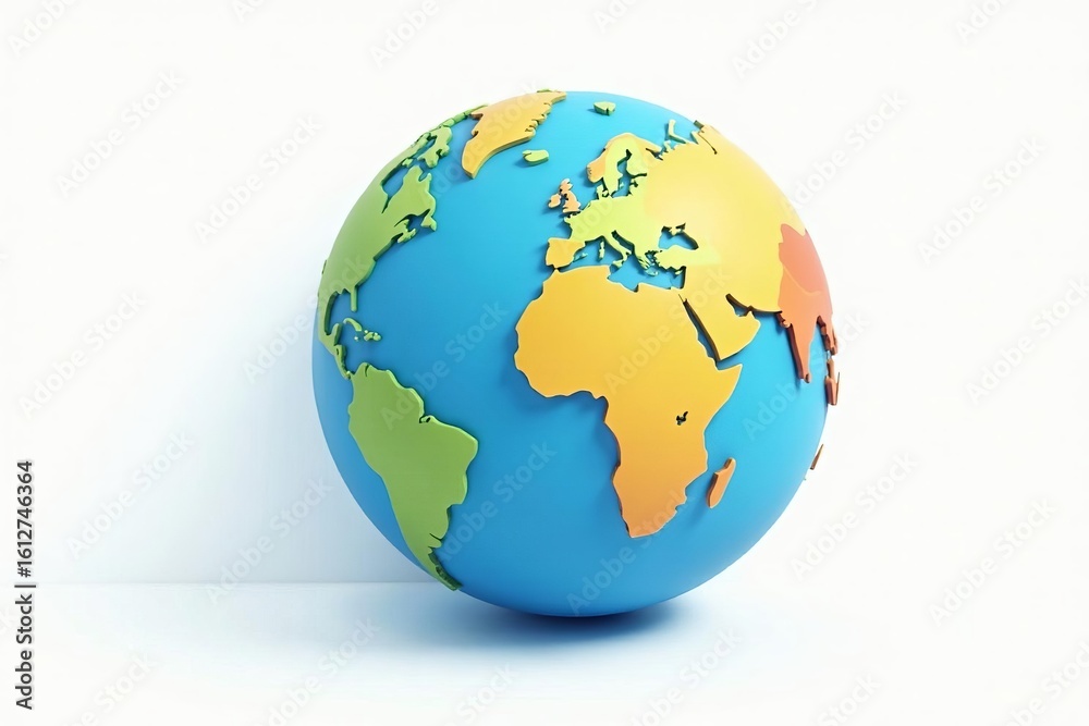 Naklejka premium Flat design globe icon on white background with shadow, symbol, illustration, world