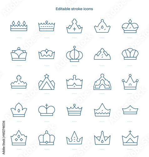 Crowns stroke icon. Crowns line icon set. editable stroke icon pack
