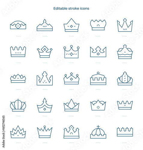 Crowns stroke icon. Crowns line icon set. editable stroke icon pack