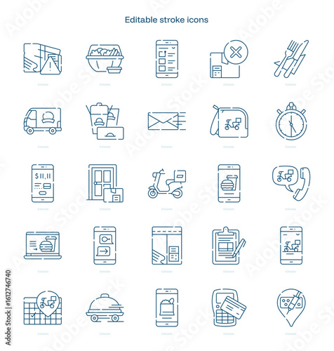 Delivery stroke icon. Delivery line icon set. editable stroke icon pack