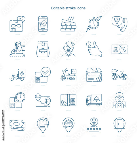 Delivery stroke icon. Delivery line icon set. editable stroke icon pack