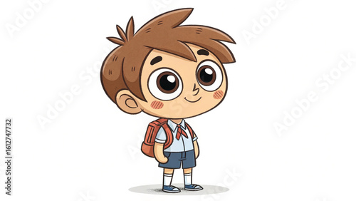 Cartoon School Boy Character – Kid, Cartoon, School, Student, Cute, Backpack, Boy, Illustration, Uniform, Learning