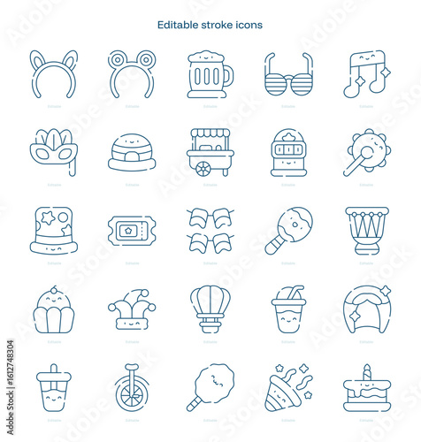 Carnival stroke icon. Carnival line icon set. editable stroke icon pack