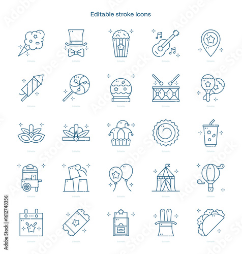 Carnival stroke icon. Carnival line icon set. editable stroke icon pack