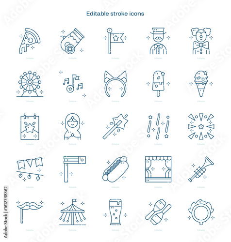Carnival stroke icon. Carnival line icon set. editable stroke icon pack
