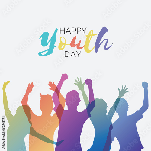 Celebrating youth day with colorful silhouettes and uplifted arms
