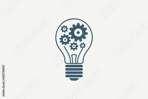 A lightbulb filled with gears on a white background representing innovation and mechanical concepts idea