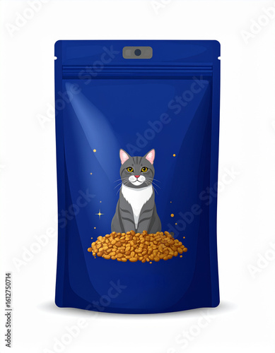 Dark Navy Cat Food Packaging with Minimal Cat Drawing – No Text