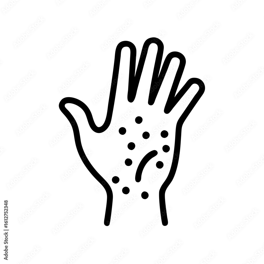 Obraz premium Hand with rash, skin condition showing spots and marks in outline style