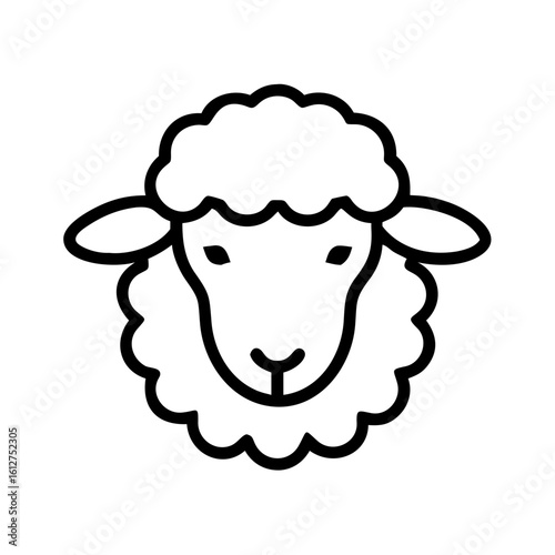 Cartoon sheep head illustration with fluffy wool and friendly expression  on transparent background