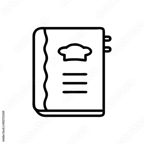 Cookbook, recipe book with chef hat icon in minimalistic line art style  