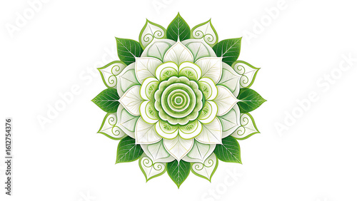 A blossoming mandala of nature representing peace and growth radiating on black