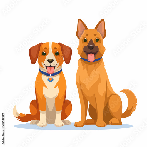 Charming cartoon illustration showcasing two friendly dogs sitting together in a playful manner