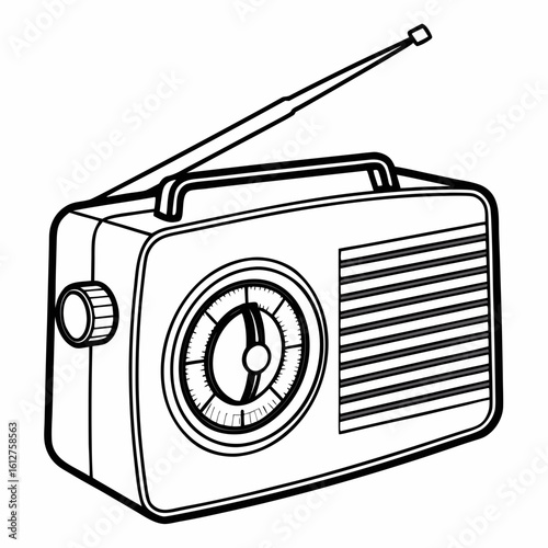 
a black and white drawing of a radio