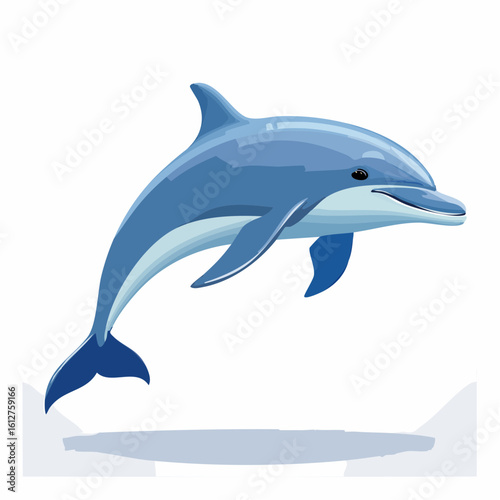Illustration of a playful bottlenose dolphin jumping out of the water with glee
