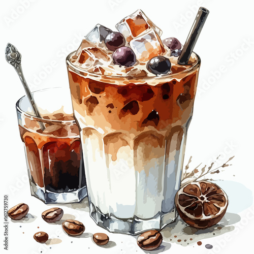 watercolor iced coffee latte , watercolor  iced coffee latte vector