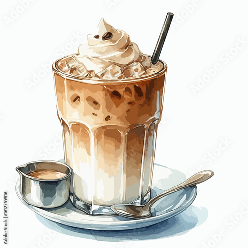 watercolor iced coffee latte , watercolor  iced coffee latte vector