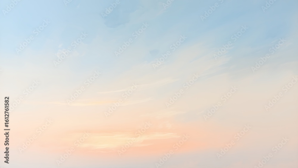 Fototapeta premium 柔らかな朝焼けの空の抽象画、パステルオレンジとブルーの調和