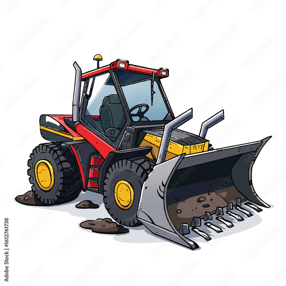 Fototapeta premium Cartoonish Red and Yellow Loader with Detailed Bucket and Tires