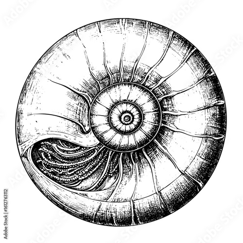 Ammonite Fossil – Vintage Natural History Illustration