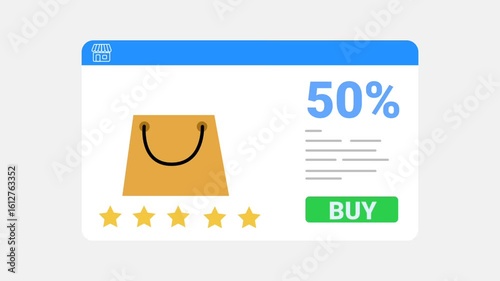 Vector animation online market template with promotional discounts 