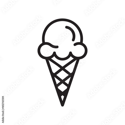 A black and white icon design illustration of an ice cream cone with a scoop of ice cream on top (1)