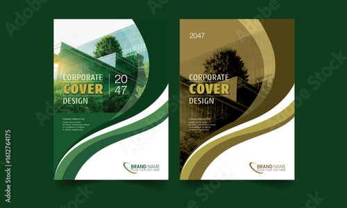Annual Report Cover Design  Template Green and Golden Color