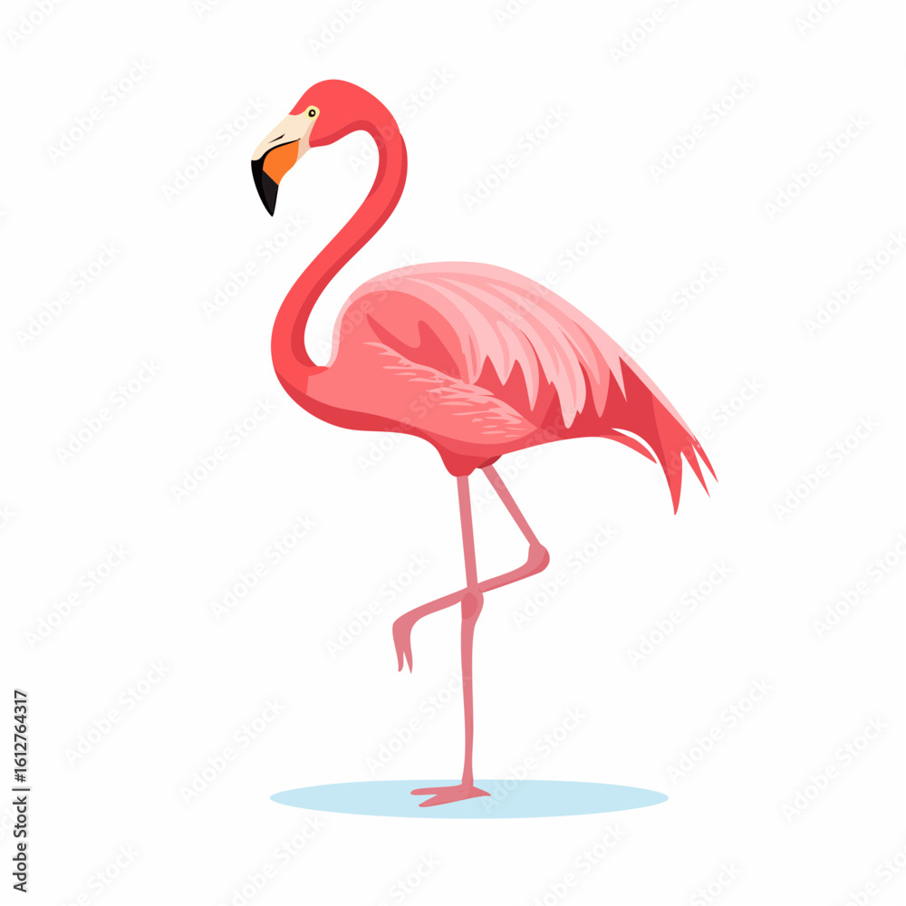 Fototapeta premium Vibrant flamingo illustration: standing gracefully with pink plumage on a single leg