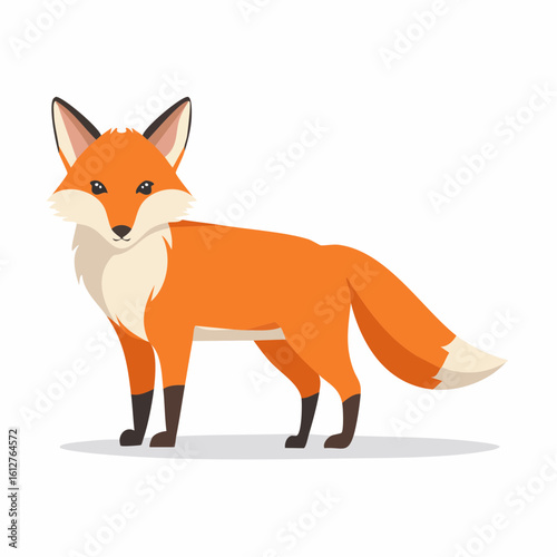 Cartoon Fox Standing Alert Isolated on White Background: A charming vector illustration