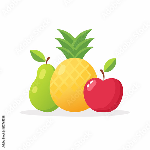 Delightful Still Life: A Vibrant Trio of Pineapple, Pear, and Apple Illustration